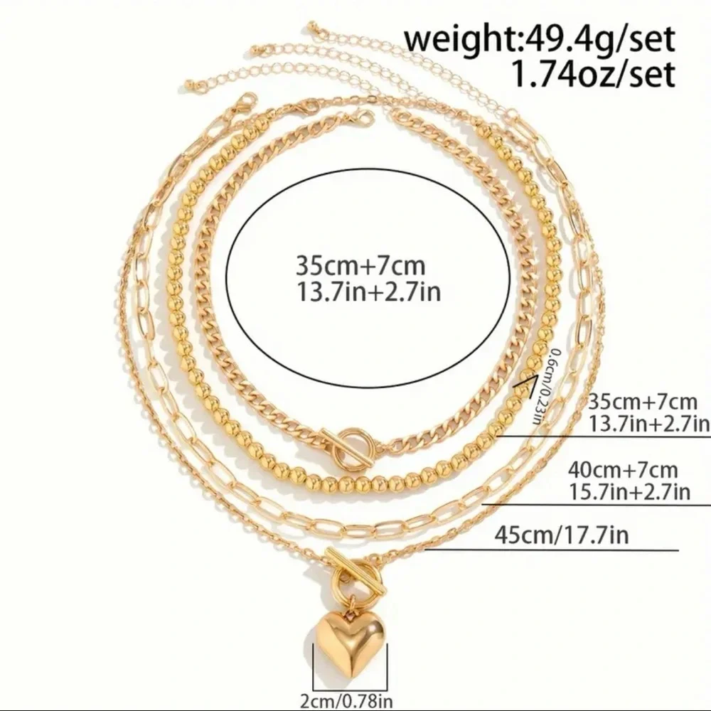 Stylish Four Piece Gold Necklace Set - Picture 3 of 4